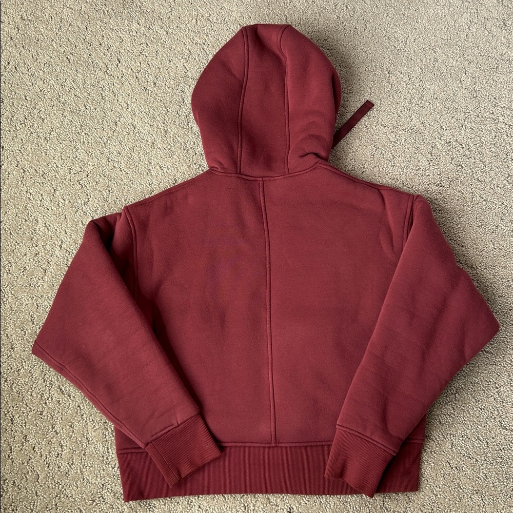 Athleta Sherpa Hoodie Jacket Reversible Fleece Cropped Zip-up Coat Burgundy S - Picture 9 of 13